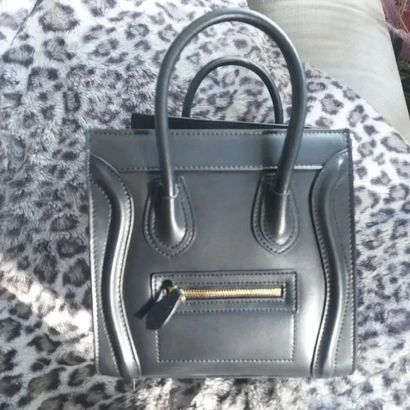 Black Leather Fashion Nano Satchel Bag with Antique Gold Hardware - NWOT - Picture 3 of 16